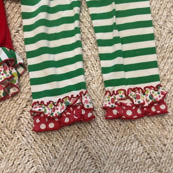 Rare Editions ruffle hem ribbon Christmas tree pants set size 4t - Picture 3 of 5